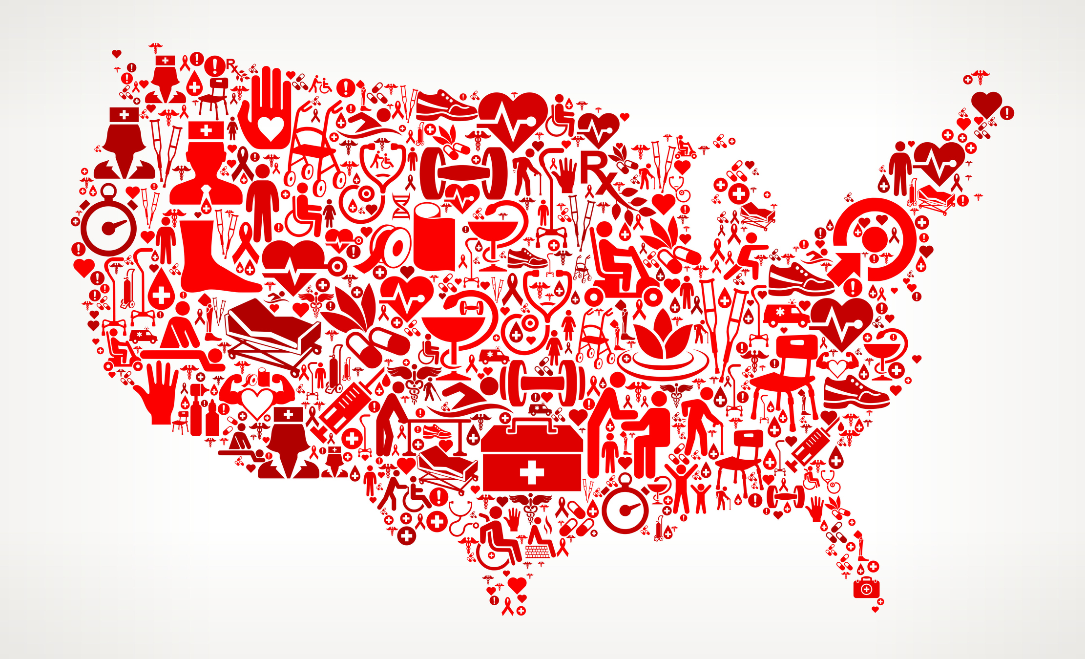Map of USA made from healthcare icons